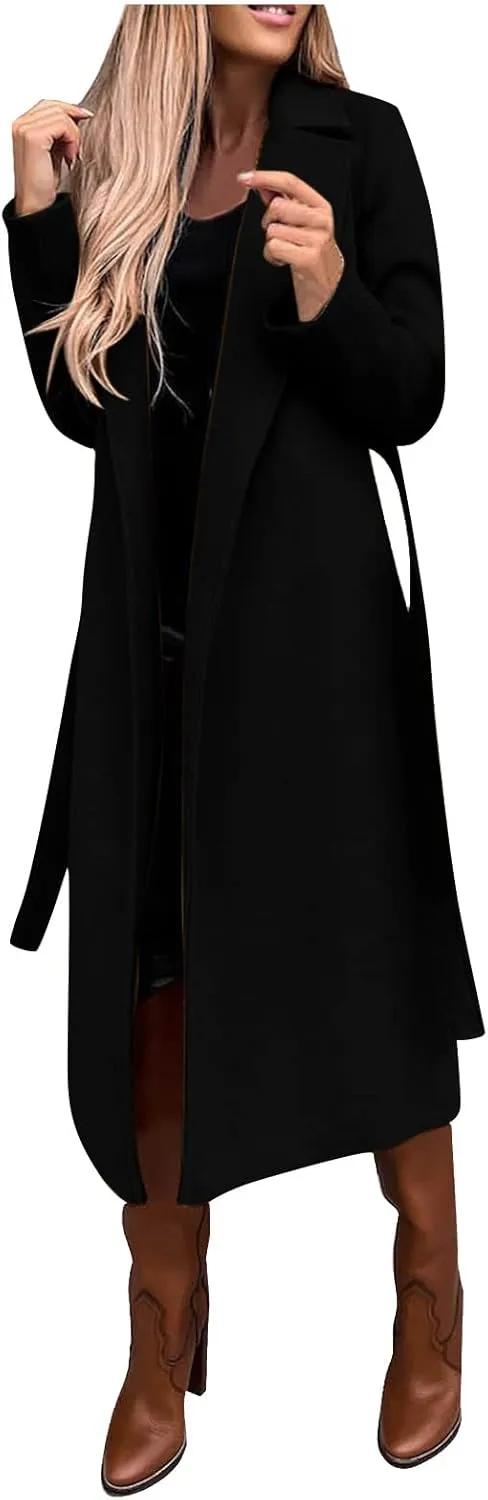2024 Fashion Fall Winter Coats for Women Classic Trench Coat Ladies Slim Solid Long Jacket Lightweight Windbreaker