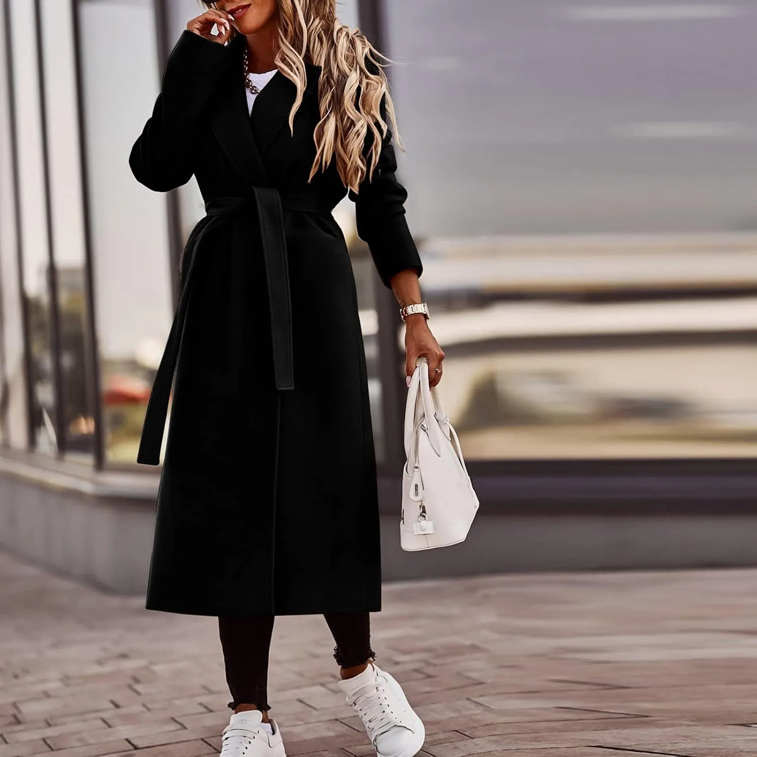 2024 Fashion Fall Winter Coats for Women Classic Trench Coat Ladies Slim Solid Long Jacket Lightweight Windbreaker