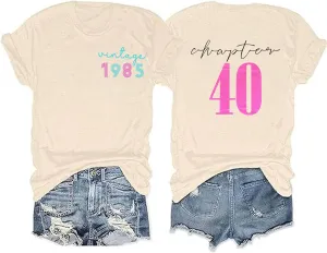 40th Birthday Gift T-Shirt Women Vintage 1985 Birthday Party Shirt Casual Short Sleeve 40 Bday Shirt Tee Tops