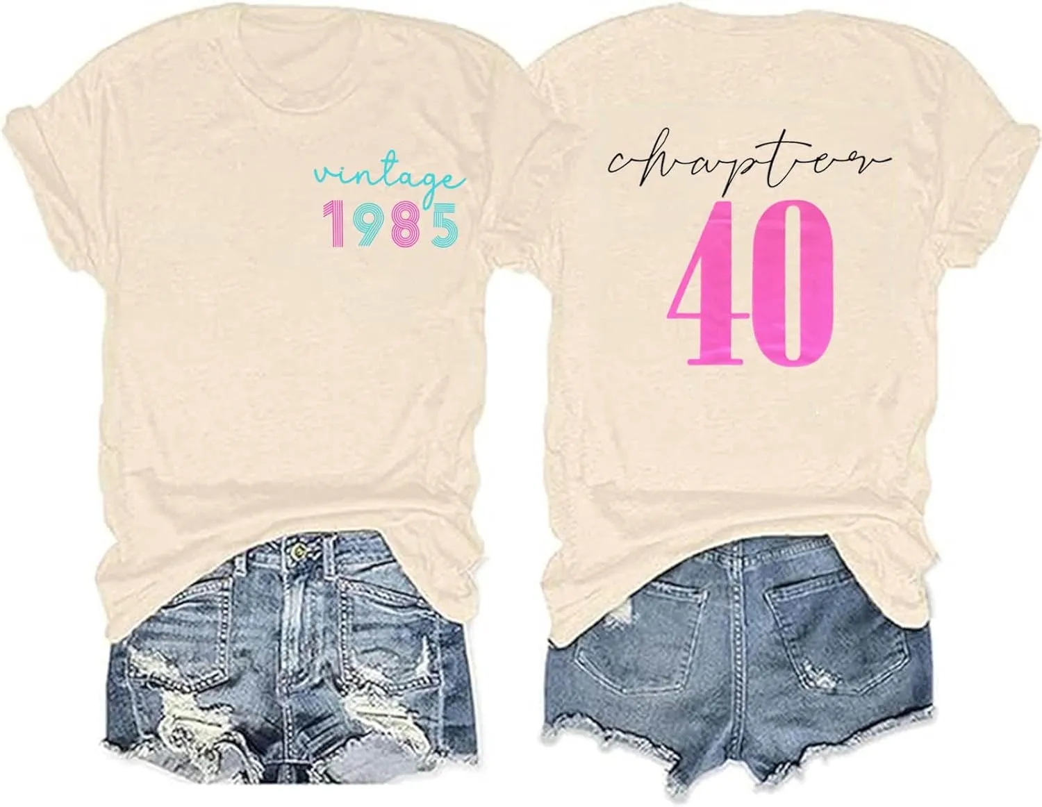 40th Birthday Gift T-Shirt Women Vintage 1985 Birthday Party Shirt Casual Short Sleeve 40 Bday Shirt Tee Tops