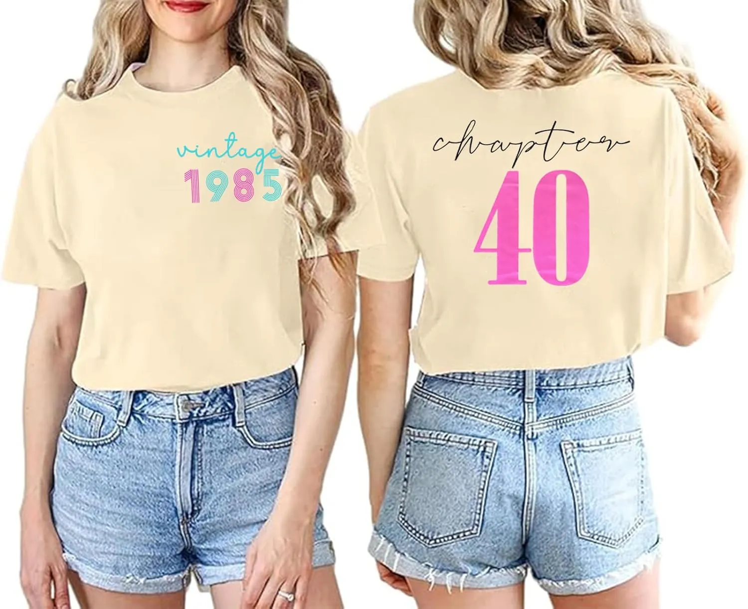 40th Birthday Gift T-Shirt Women Vintage 1985 Birthday Party Shirt Casual Short Sleeve 40 Bday Shirt Tee Tops