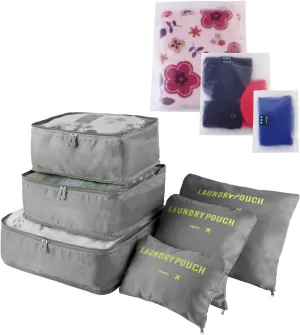 9Pcs Clothes Storage Bags Water-Resistant Travel Luggage Organizer Clothing Packing Cubes for Blouse Hosiery Stocking Underwear (Gray)