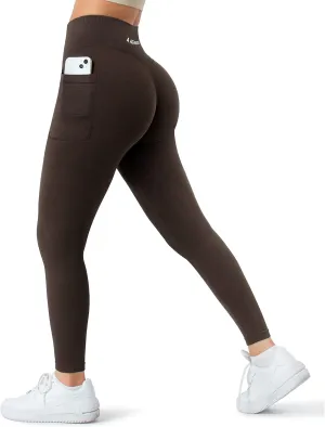 A AGROSTE Women Seamless Workout Leggings with Pockets Scrunch Butt Lifting Gym Leggings High Waisted Yoga Pants