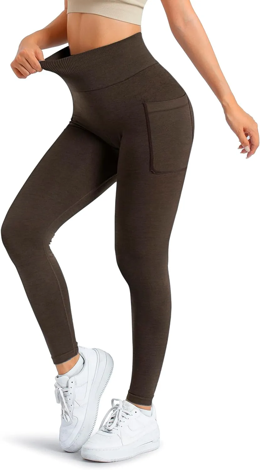 A AGROSTE Women Seamless Workout Leggings with Pockets Scrunch Butt Lifting Gym Leggings High Waisted Yoga Pants
