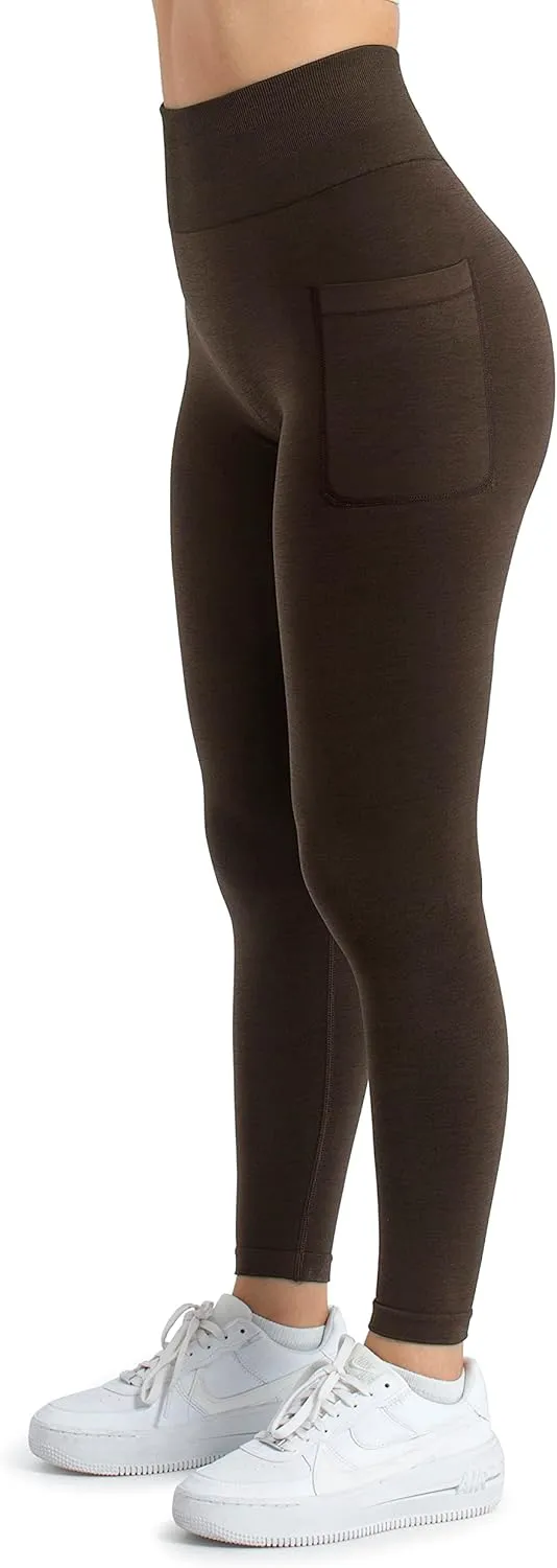 A AGROSTE Women Seamless Workout Leggings with Pockets Scrunch Butt Lifting Gym Leggings High Waisted Yoga Pants