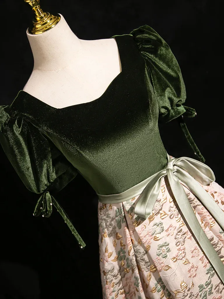 A-Line Satin Velvet Long Prom Dress, Satin Long Formal Dress MD7260