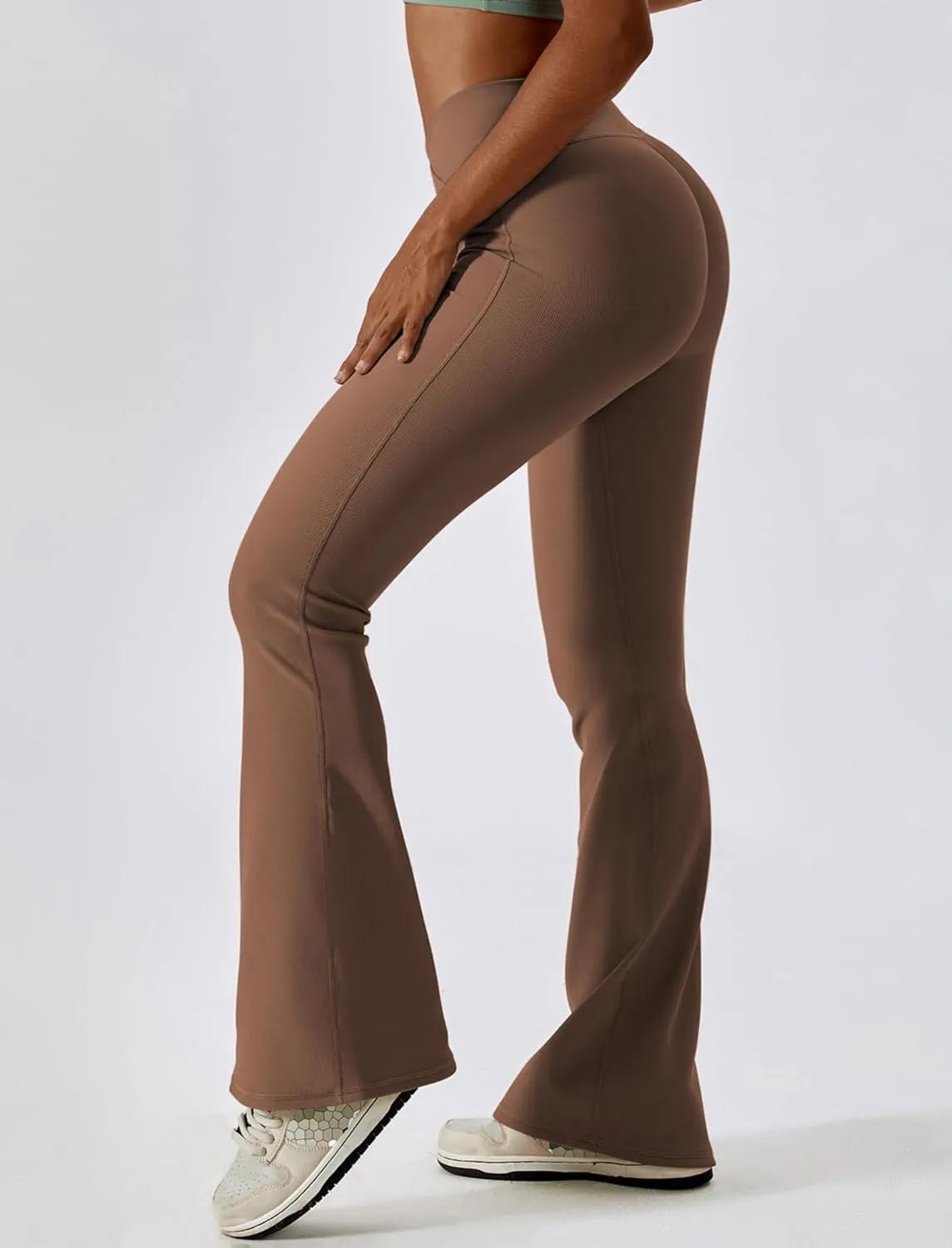 ABOCIW Womens Crossover Ribbed Flare Leggings High Waisted Bootcut Yoga Pants Tummy Control Gym Workout Gym Leggings