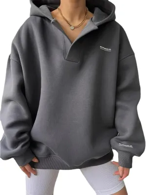 Aesthetic Hoodies for Women Hooded Long Sleeve Pullover Oversized Sweatshirts Casual V Neck Tops