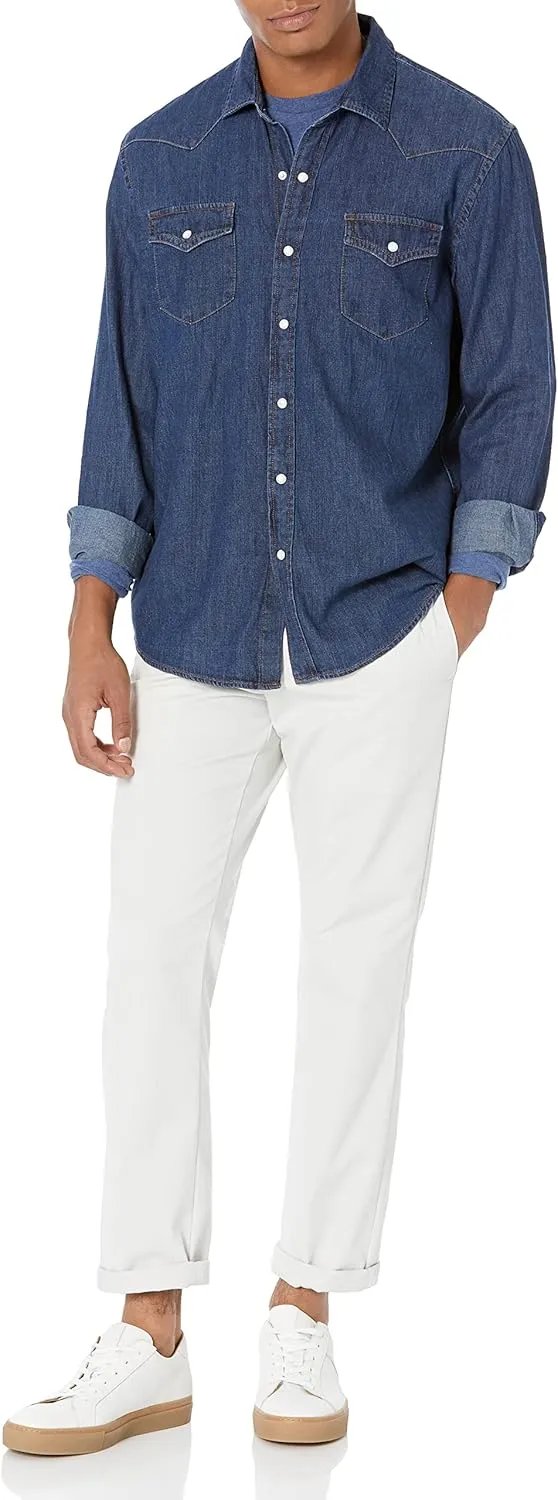 Amazon Essentials Men's Denim Shirt Long Sleeve - Regular-Fit Denim Shirt