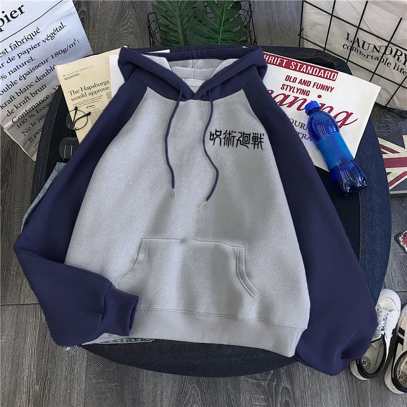 Anime Jujutsu Kaisen Letter Prints Hoodie Fleece Sweatshirt Fashion Oversized Sportswear
