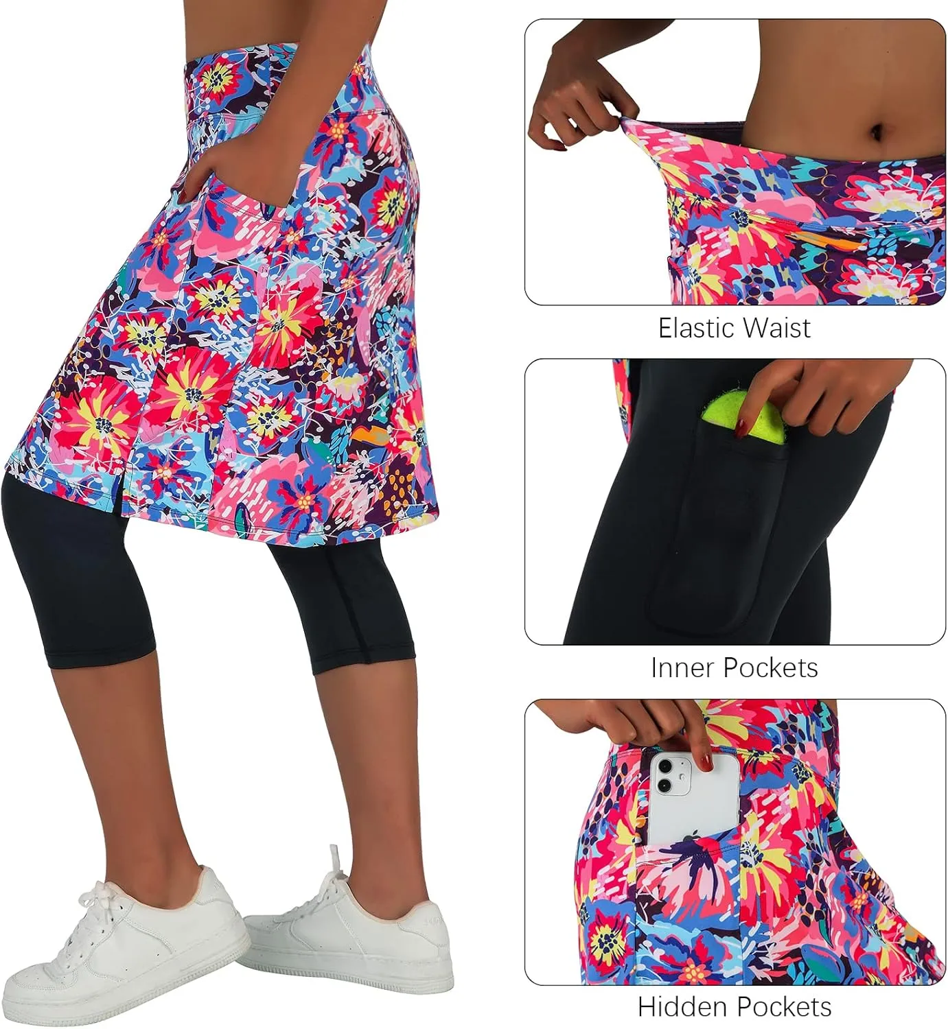 ANIVIVO Skirted Leggings for Women, Athletic Swim Tennis Skirt Above Knee Length with Leggings Active Skirt Capris Pockets