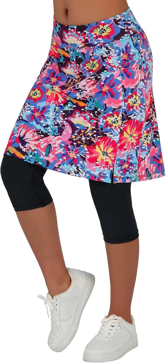 ANIVIVO Skirted Leggings for Women, Athletic Swim Tennis Skirt Above Knee Length with Leggings Active Skirt Capris Pockets