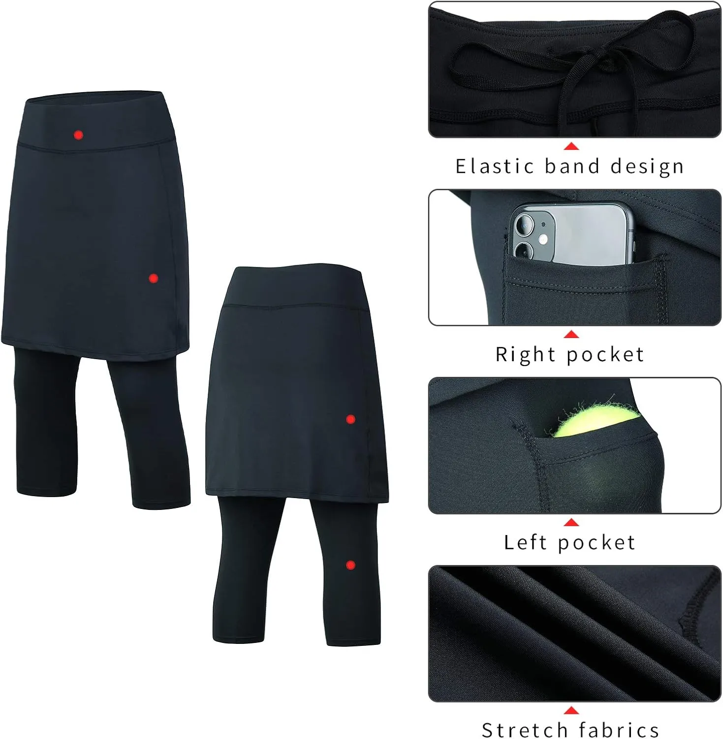 ANIVIVO Skirted Leggings for Women, Athletic Swim Tennis Skirt Above Knee Length with Leggings Active Skirt Capris Pockets