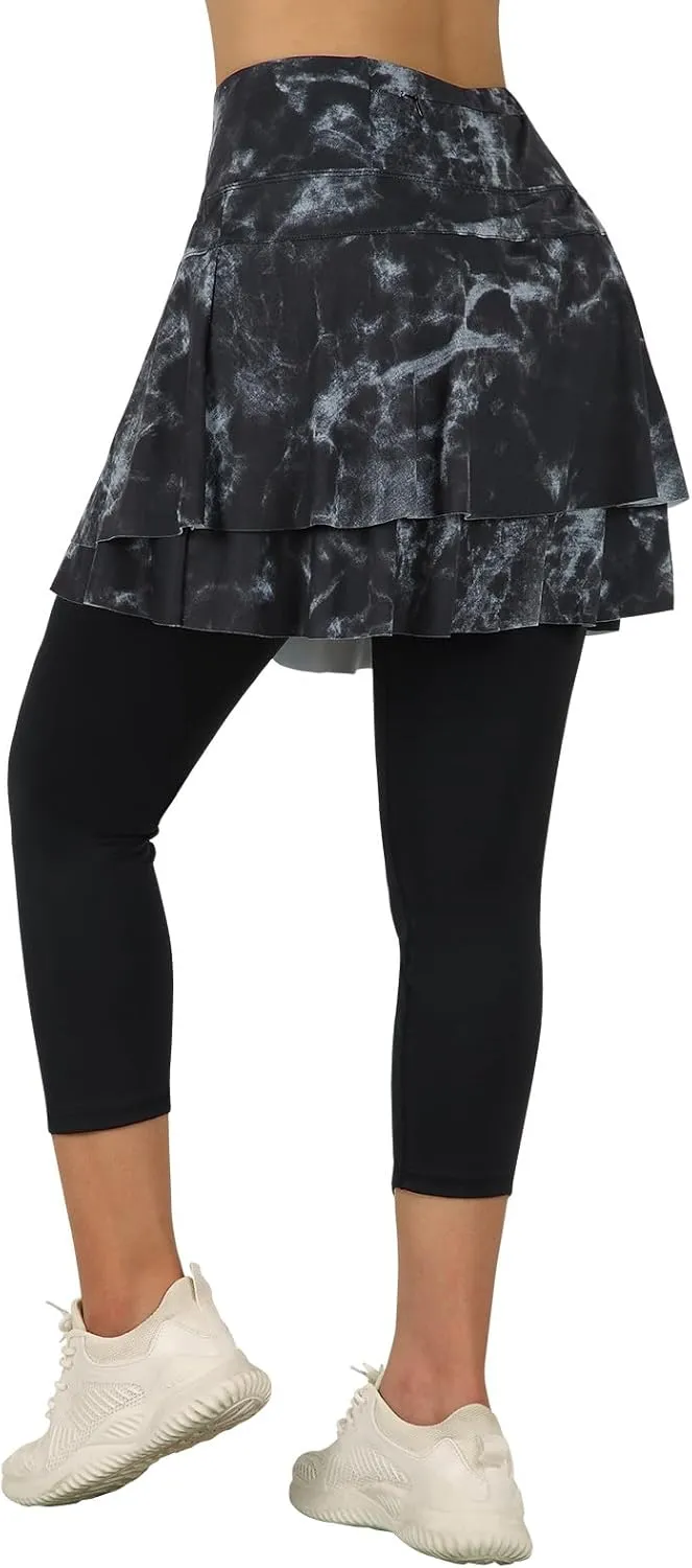 ANIVIVO Skirted Leggings for Women Capri, Athletic Tennis Skirt with Leggings Golf Pickleball Clothes with Pockets
