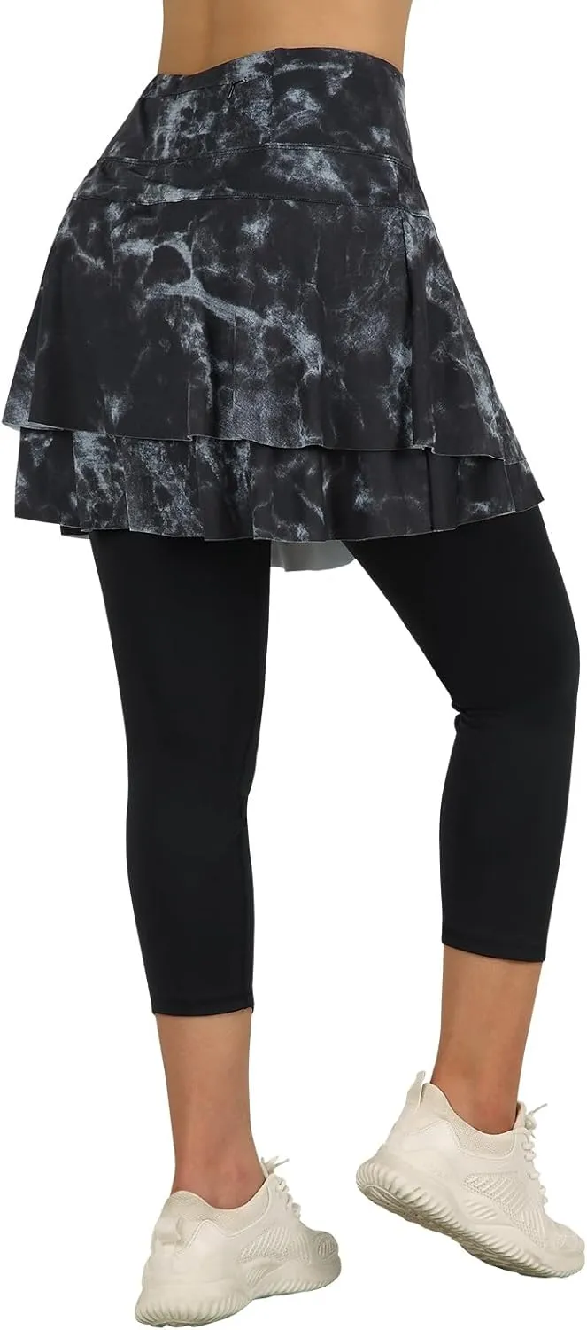 ANIVIVO Skirted Leggings for Women Capri, Athletic Tennis Skirt with Leggings Golf Pickleball Clothes with Pockets
