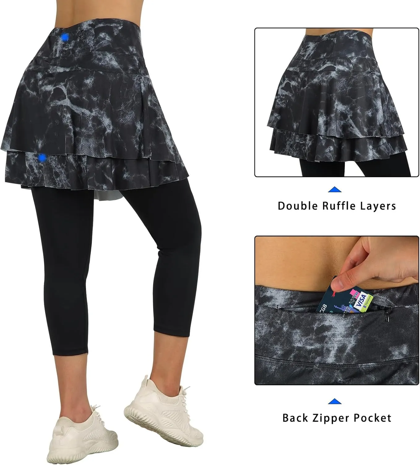 ANIVIVO Skirted Leggings for Women Capri, Athletic Tennis Skirt with Leggings Golf Pickleball Clothes with Pockets