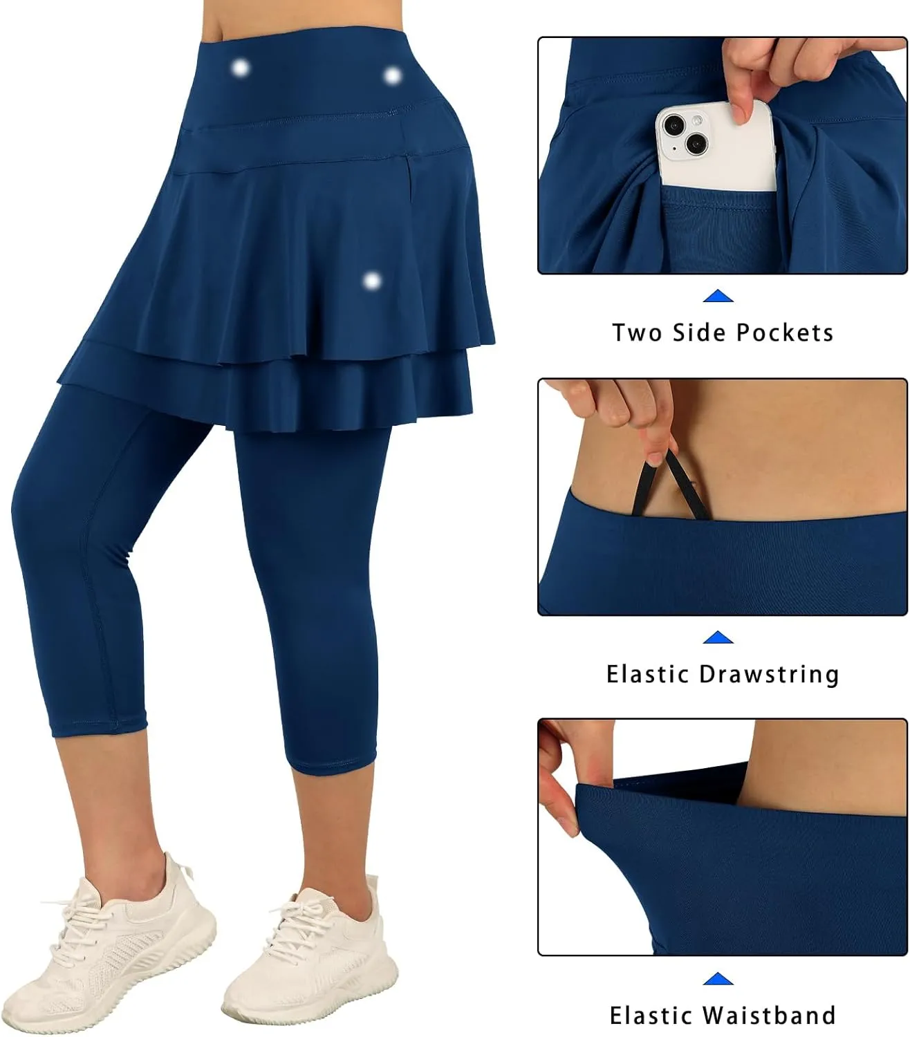 ANIVIVO Skirted Leggings for Women Capri, Athletic Tennis Skirt with Leggings Golf Pickleball Clothes with Pockets