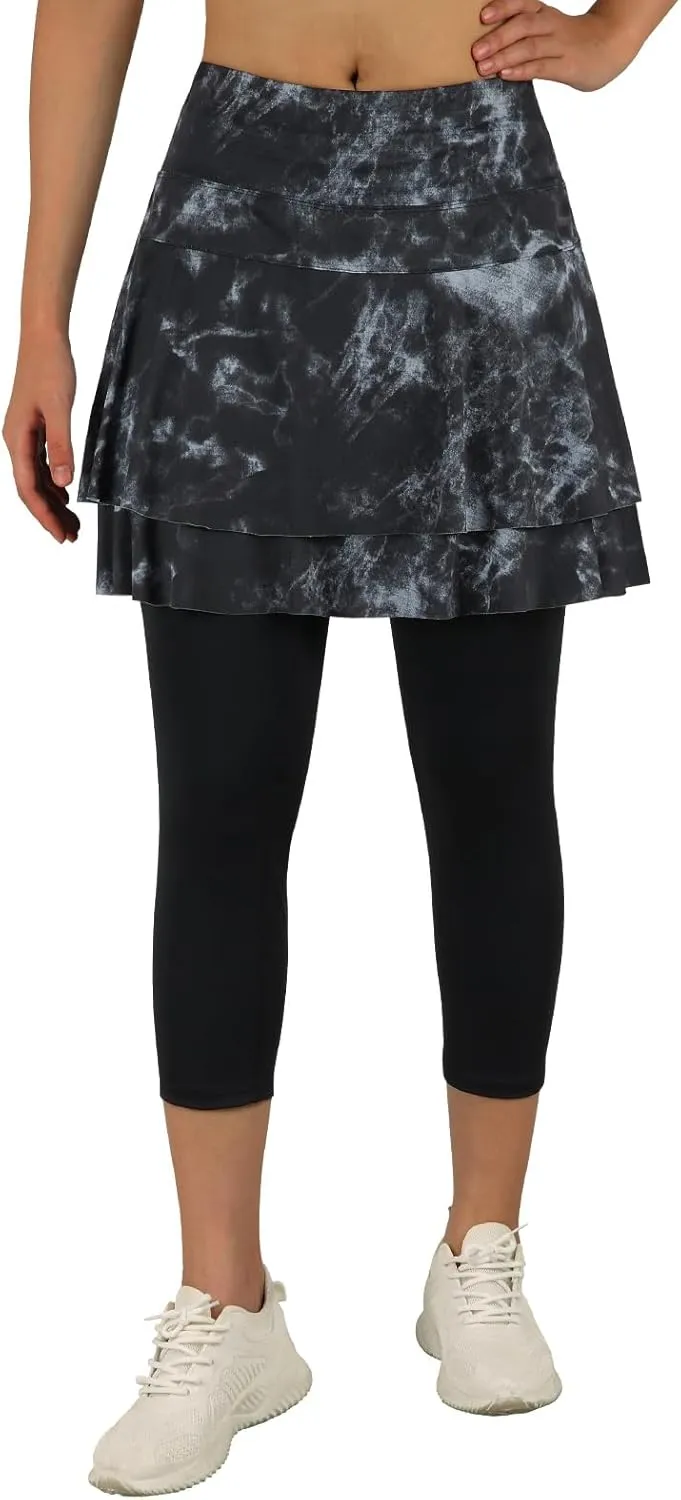 ANIVIVO Skirted Leggings for Women Capri, Athletic Tennis Skirt with Leggings Golf Pickleball Clothes with Pockets
