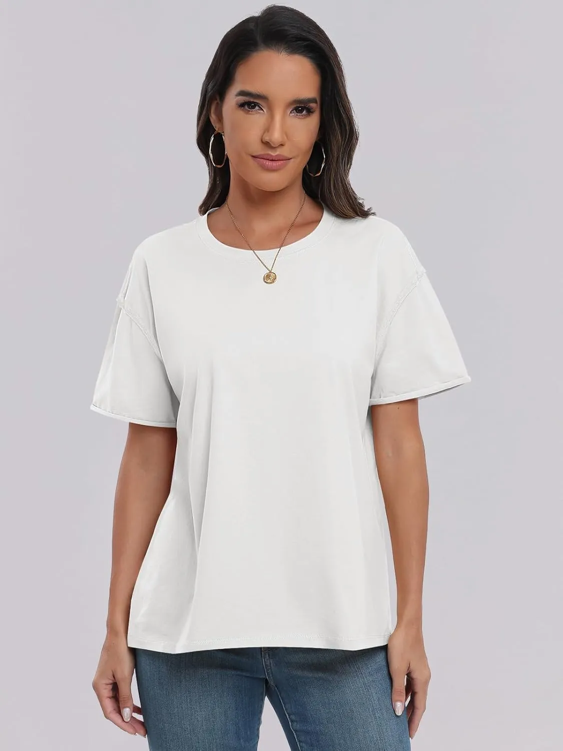 ANRABESS Womens Tops Oversized T Shirts Loose Fit Short Sleeve Crewneck Summer Casual 2025 Trendy Boxy Tee Blouse