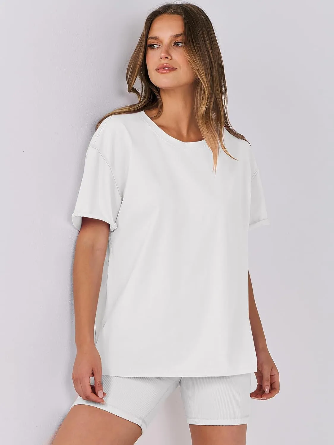 ANRABESS Womens Tops Oversized T Shirts Loose Fit Short Sleeve Crewneck Summer Casual 2025 Trendy Boxy Tee Blouse