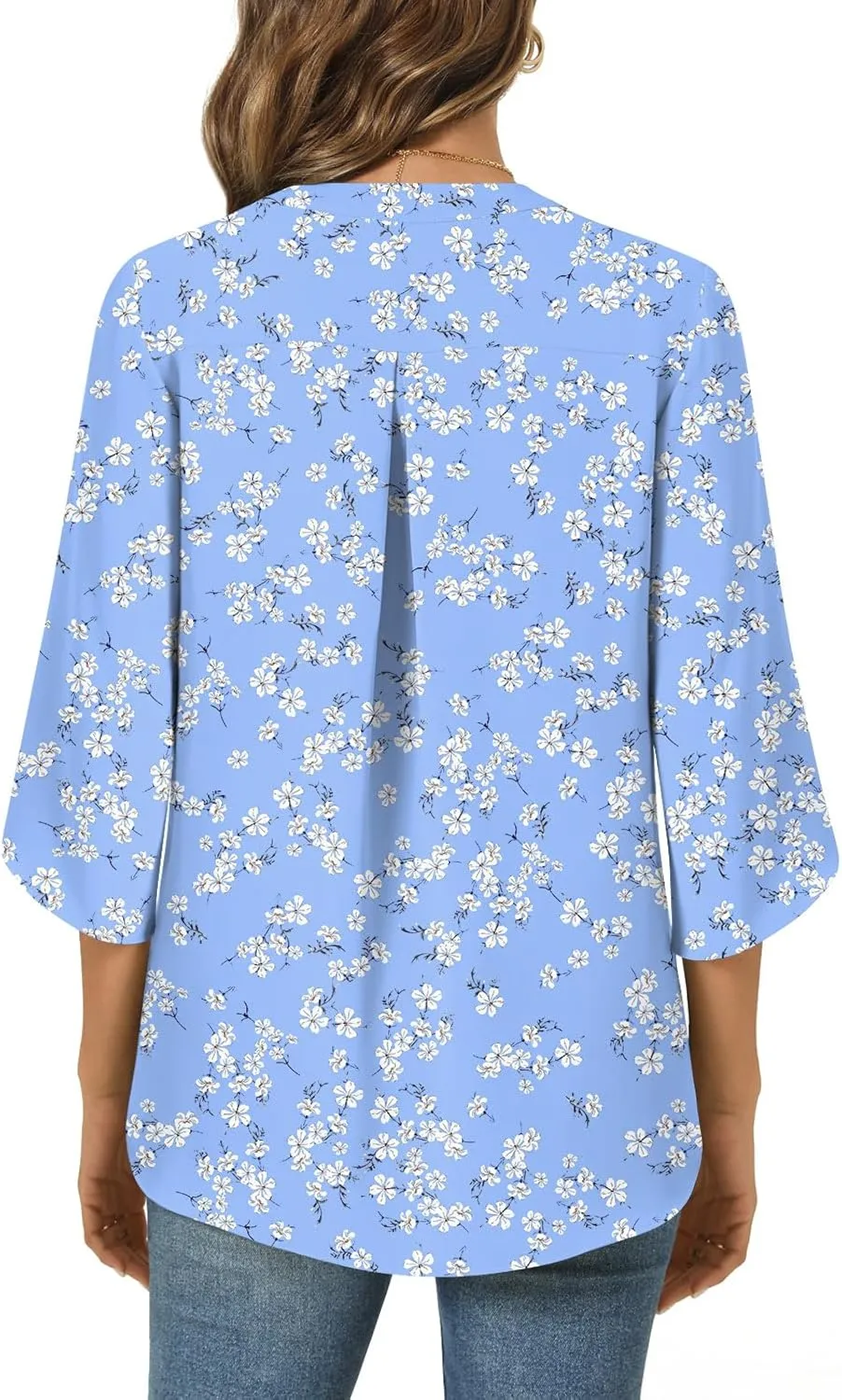 Anyally Women's Chiffon Blouses 3/4 Sleeve Summer Dressy Tunic Tops Casual Loose V Neck T-Shirts