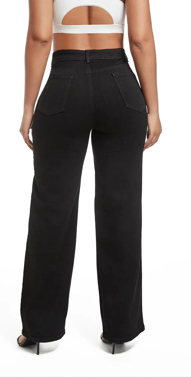 Aodrusa Ripped Wide Leg Jeans for Women Mom Baggy Straight Leg Stretchy Boyfriend Trendy Trouser Denim Pants