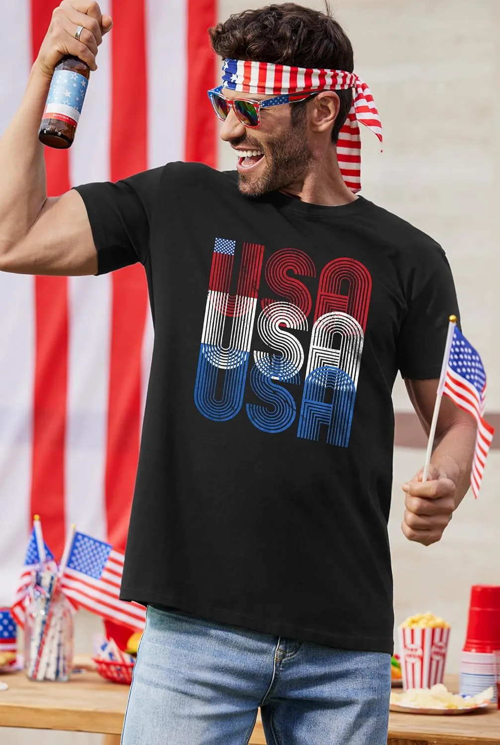 Arvilhill Men's 4th of July Shirt American Flag Short Sleeve T-Shirt 1776 Patriotic Cotton Tee Shirt (S-3XL)