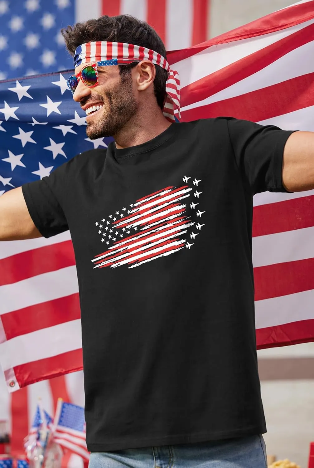 Arvilhill Men's 4th of July Shirt American Flag Short Sleeve T-Shirt 1776 Patriotic Cotton Tee Shirt (S-3XL)