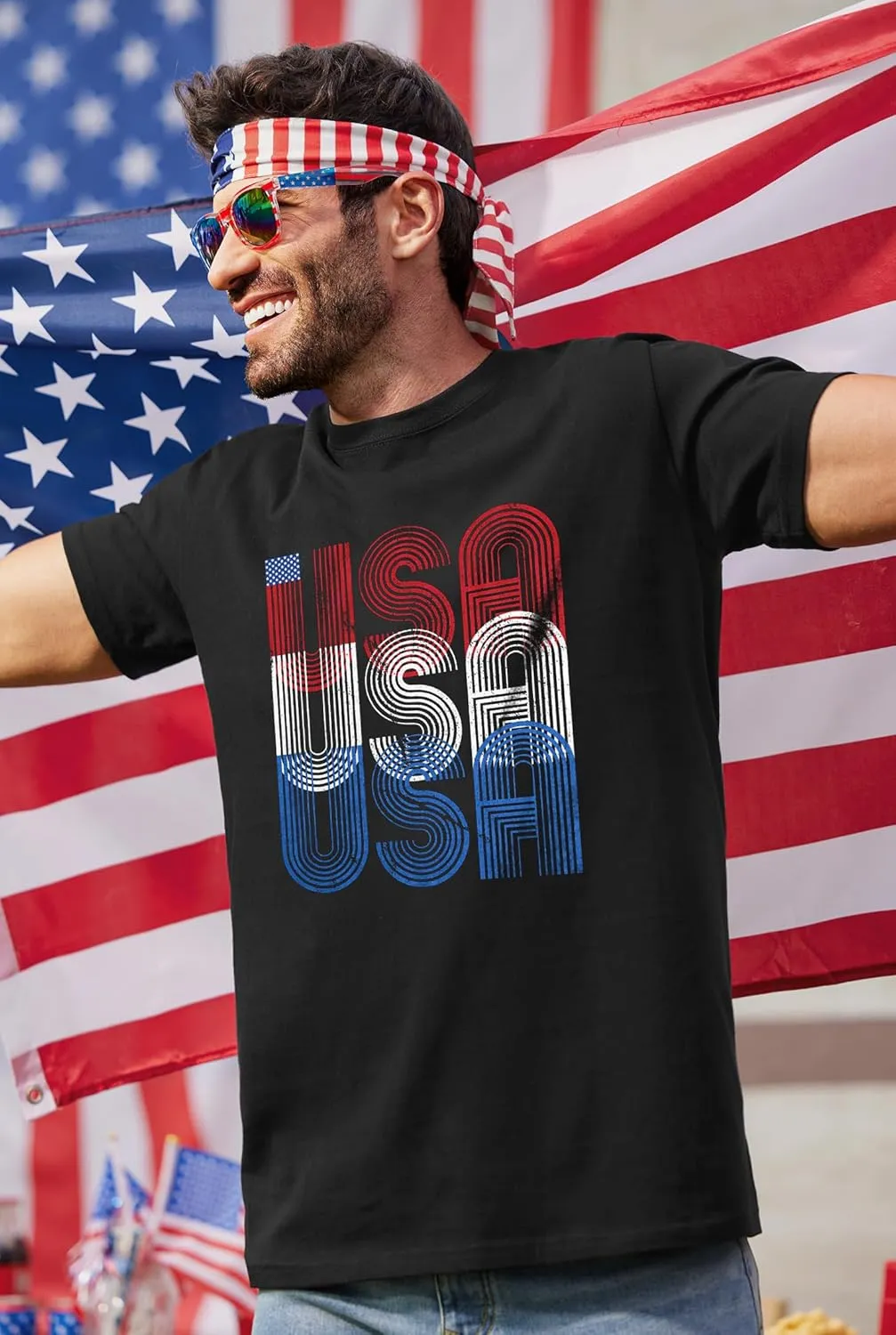 Arvilhill Men's 4th of July Shirt American Flag Short Sleeve T-Shirt 1776 Patriotic Cotton Tee Shirt (S-3XL)