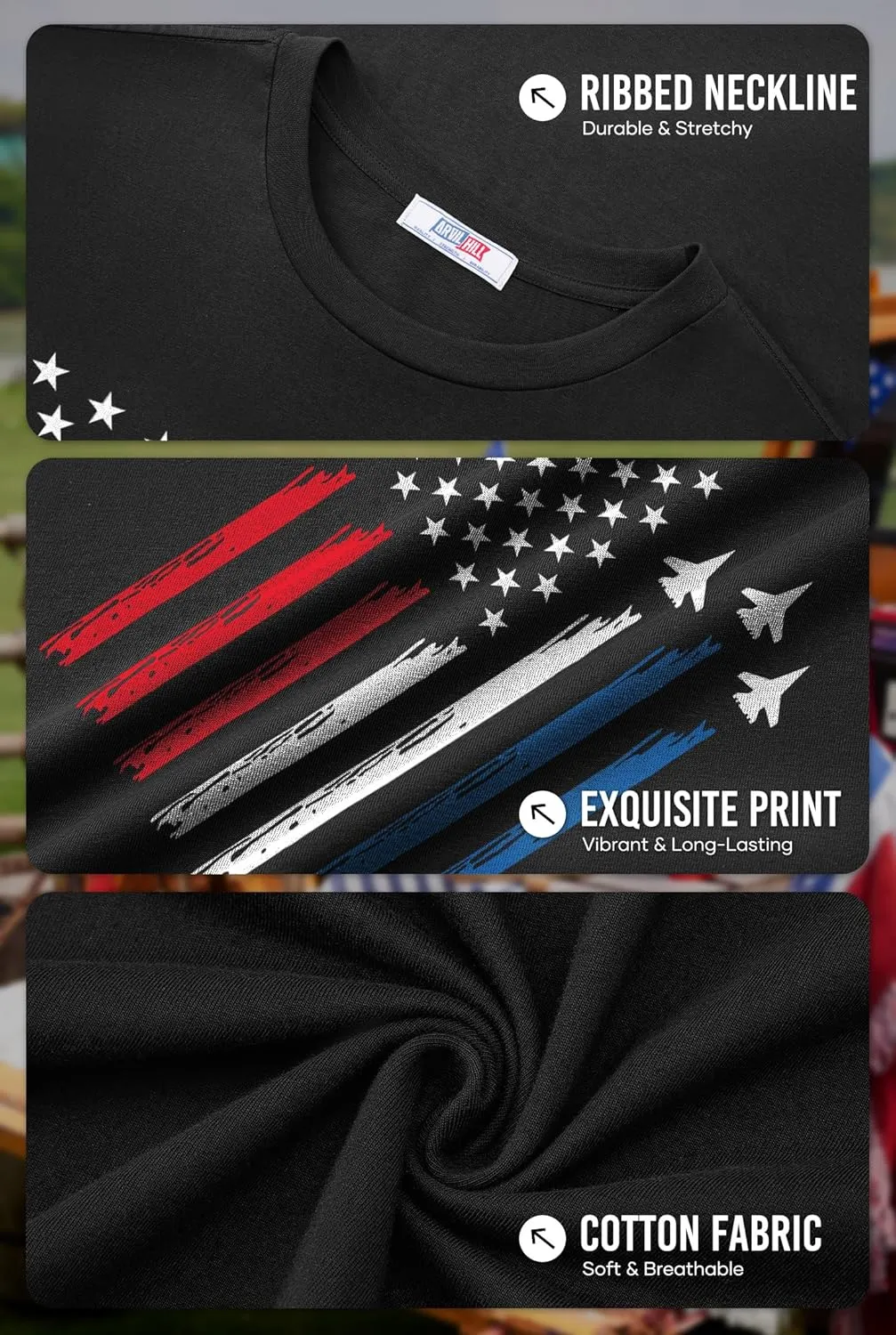 Arvilhill Men's 4th of July Shirt American Flag Short Sleeve T-Shirt 1776 Patriotic Cotton Tee Shirt (S-3XL)