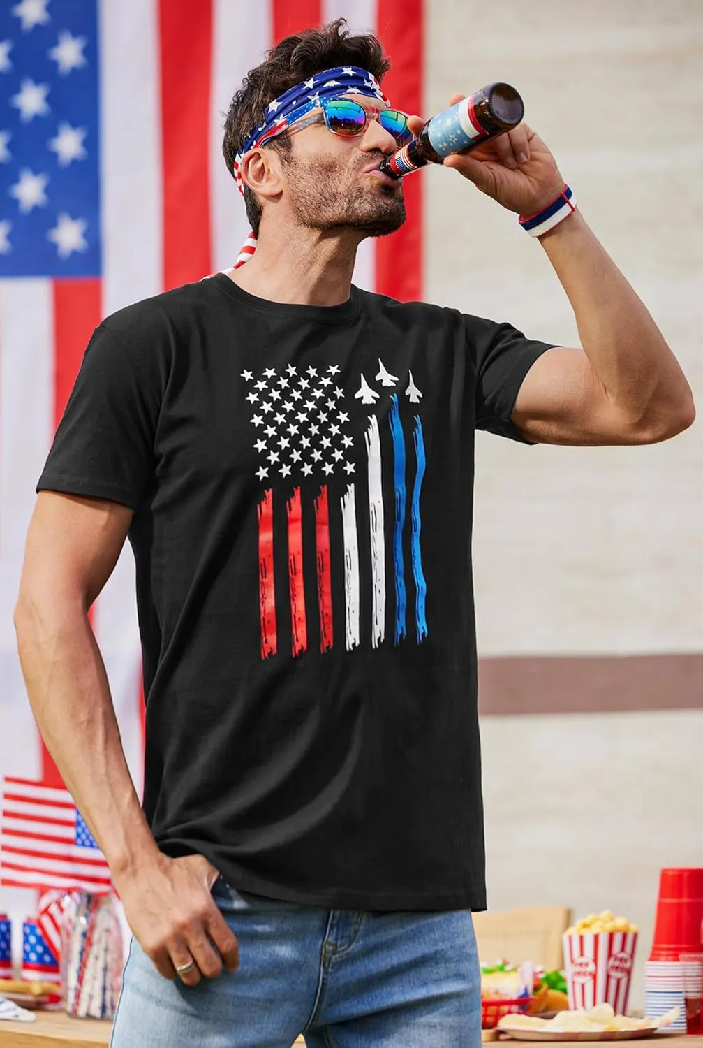 Arvilhill Men's 4th of July Shirt American Flag Short Sleeve T-Shirt 1776 Patriotic Cotton Tee Shirt (S-3XL)