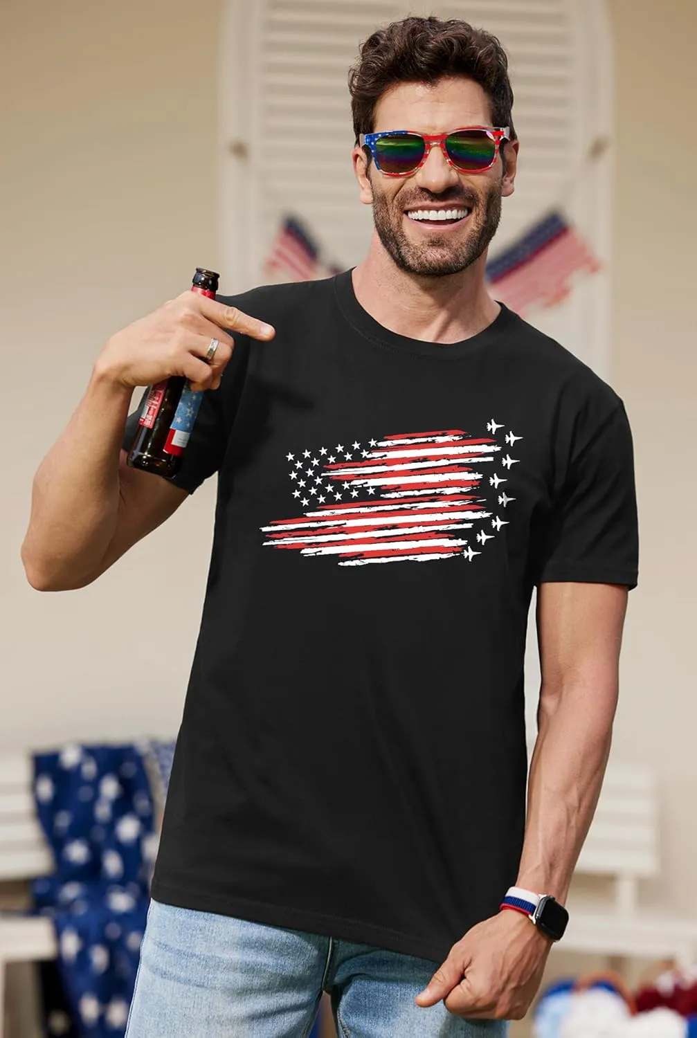 Arvilhill Men's 4th of July Shirt American Flag Short Sleeve T-Shirt 1776 Patriotic Cotton Tee Shirt (S-3XL)
