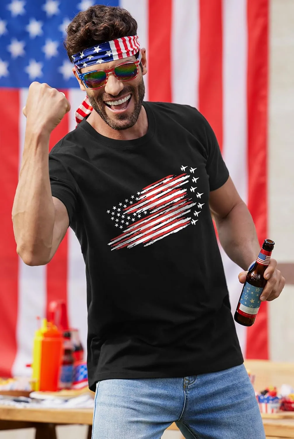 Arvilhill Men's 4th of July Shirt American Flag Short Sleeve T-Shirt 1776 Patriotic Cotton Tee Shirt (S-3XL)