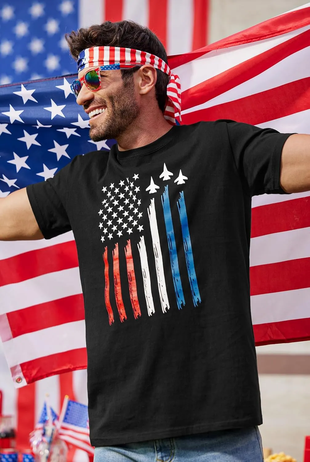 Arvilhill Men's 4th of July Shirt American Flag Short Sleeve T-Shirt 1776 Patriotic Cotton Tee Shirt (S-3XL)
