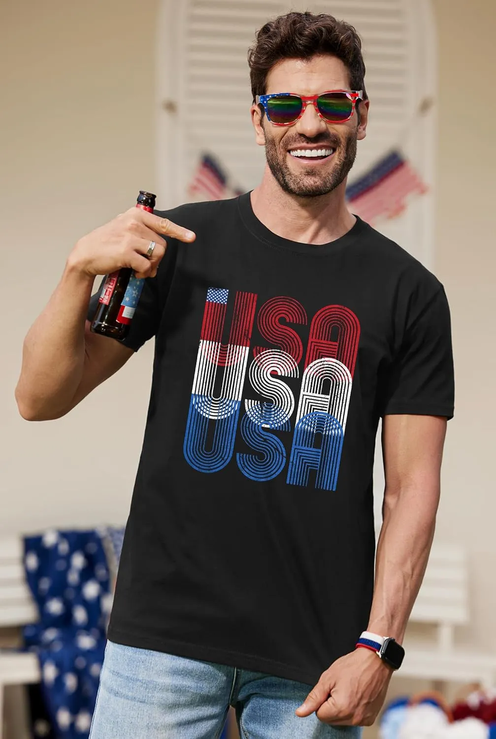 Arvilhill Men's 4th of July Shirt American Flag Short Sleeve T-Shirt 1776 Patriotic Cotton Tee Shirt (S-3XL)