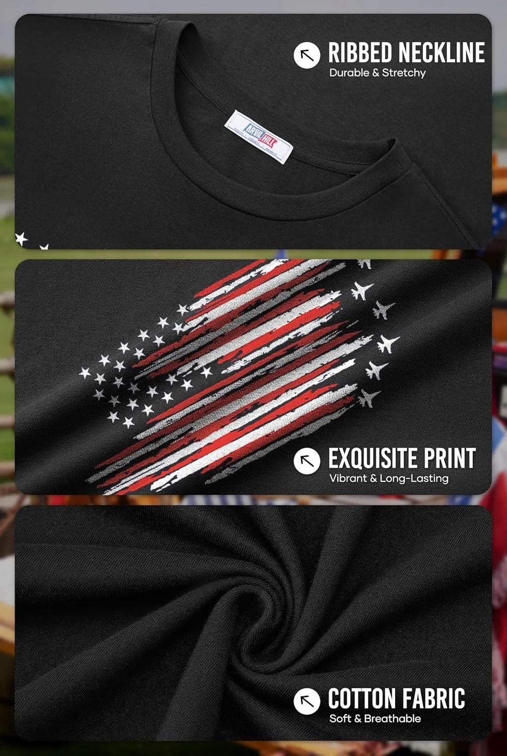 Arvilhill Men's 4th of July Shirt American Flag Short Sleeve T-Shirt 1776 Patriotic Cotton Tee Shirt (S-3XL)