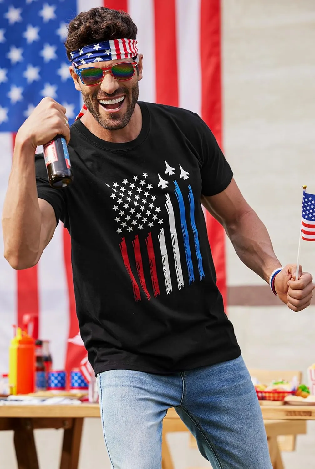 Arvilhill Men's 4th of July Shirt American Flag Short Sleeve T-Shirt 1776 Patriotic Cotton Tee Shirt (S-3XL)