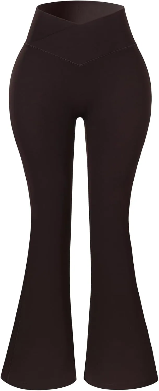 AUROLA Fire Flare Leggings for Women, Crossover High Waisted Yoga Pants Tummy Control Wide Leg Bootcut Leggings