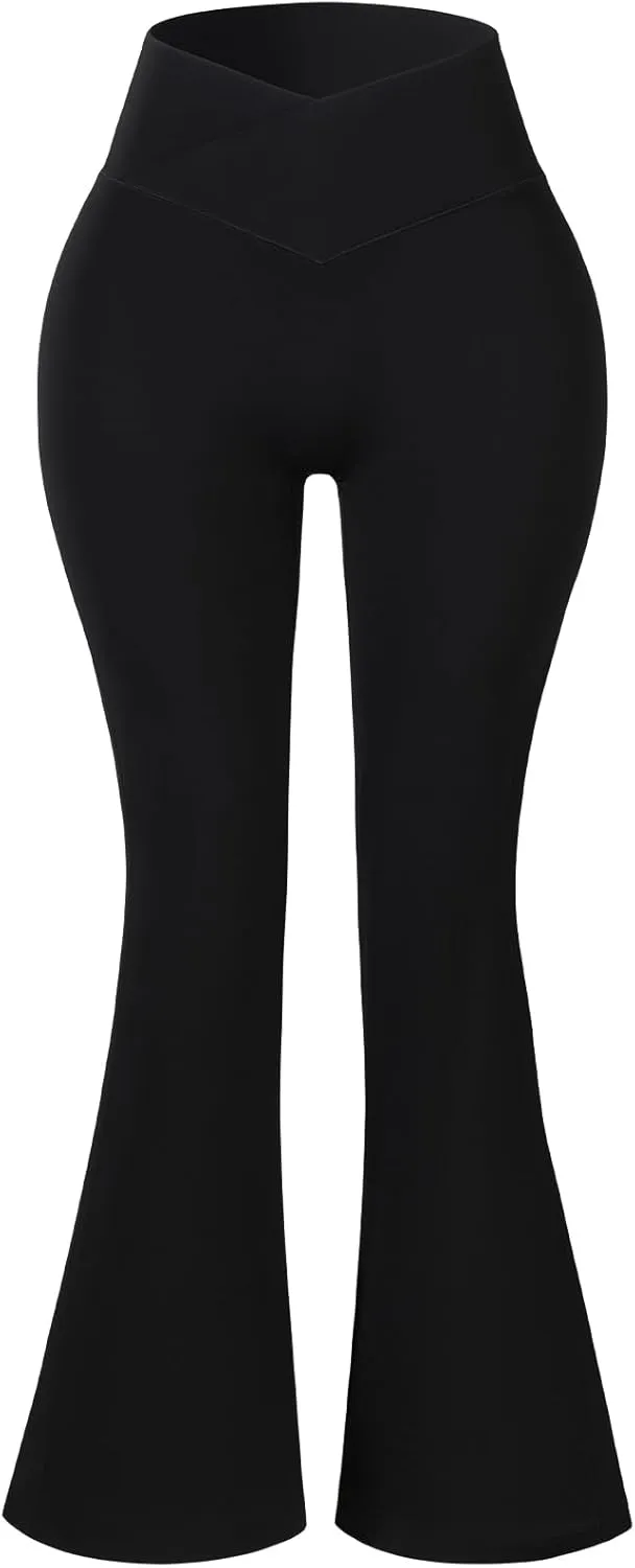 AUROLA Fire Flare Leggings for Women, Crossover High Waisted Yoga Pants Tummy Control Wide Leg Bootcut Leggings