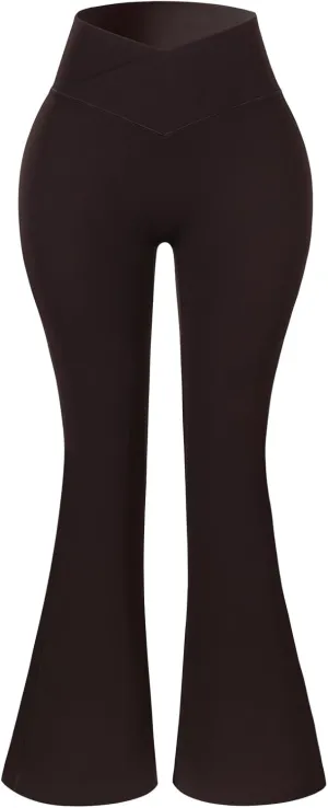 AUROLA Fire Flare Leggings for Women, Crossover High Waisted Yoga Pants Tummy Control Wide Leg Bootcut Leggings