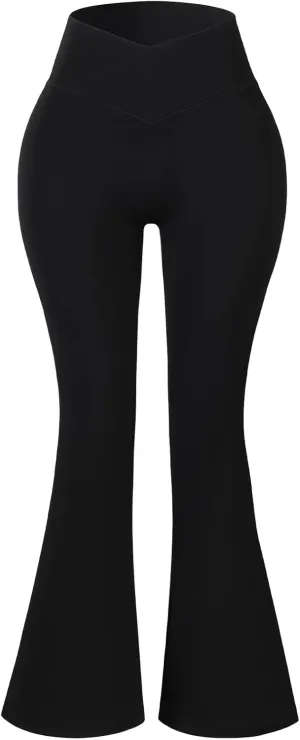 AUROLA Fire Flare Leggings for Women, Crossover High Waisted Yoga Pants Tummy Control Wide Leg Bootcut Leggings