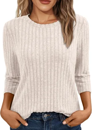 AUTOMET Womens 3/4 Length Sleeve Tops Sweaters Casual Dressy T Shirts Business Work Tunic Top Summer Trendy Blouse 2025