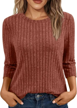 AUTOMET Womens 3/4 Length Sleeve Tops Sweaters Casual Dressy T Shirts Business Work Tunic Top Summer Trendy Blouse 2025