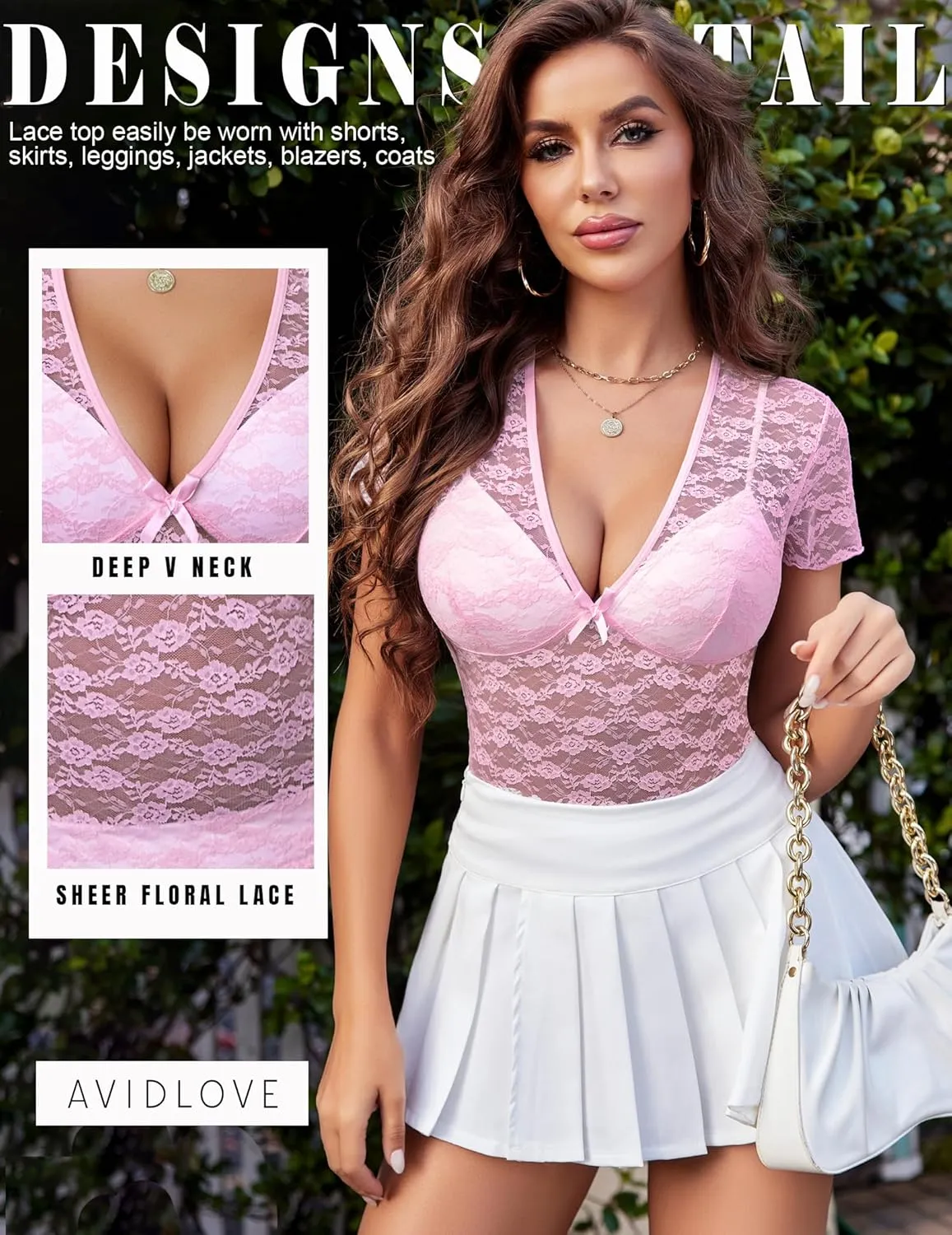 Avidlove Lace Tops Womens Short Sleeve V Neck Sexy See Through Tee Shirts Y2K Mesh Top Party Club Night Blouse S-XXL