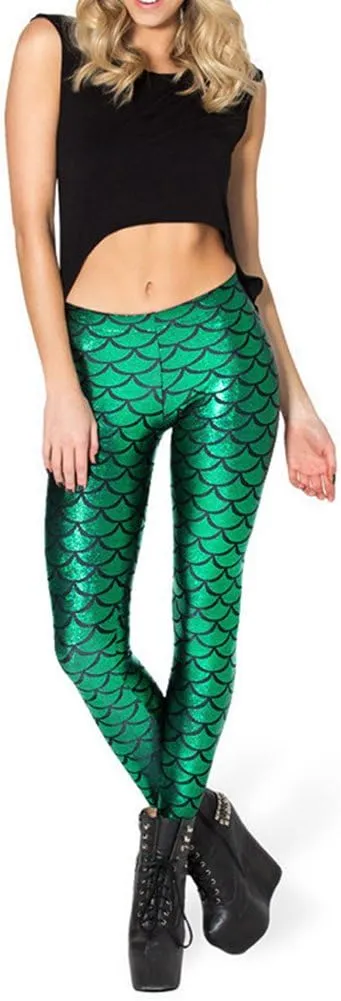 Ayliss Women High Waisted Tight Mermaid Fish Scale Printed Leggings Stretch Tight Stretchy Leggings Pants Custome Party