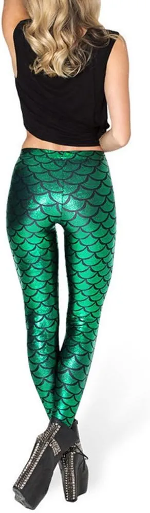 Ayliss Women High Waisted Tight Mermaid Fish Scale Printed Leggings Stretch Tight Stretchy Leggings Pants Custome Party
