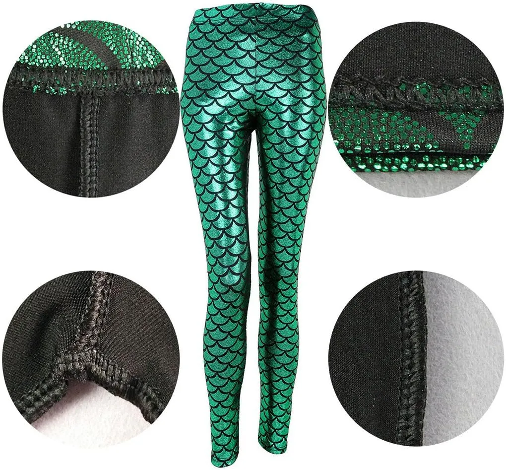 Ayliss Women High Waisted Tight Mermaid Fish Scale Printed Leggings Stretch Tight Stretchy Leggings Pants Custome Party