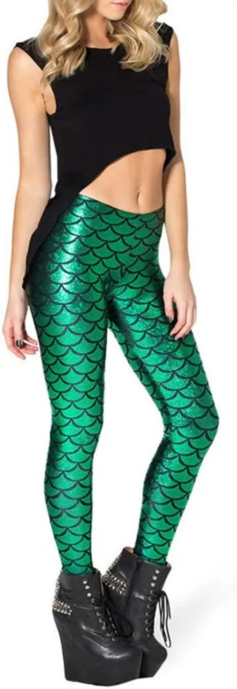 Ayliss Women High Waisted Tight Mermaid Fish Scale Printed Leggings Stretch Tight Stretchy Leggings Pants Custome Party