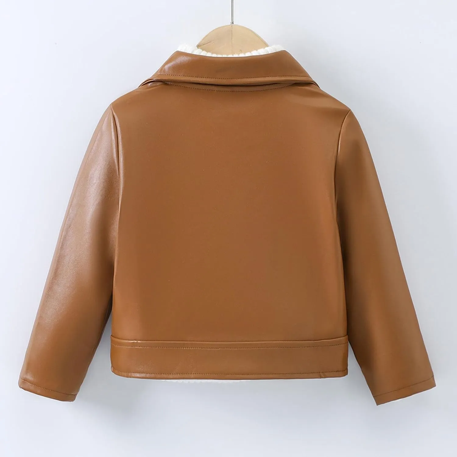 Baby PU Faux Leather Motorcycle Coat Toddler Infant Zipper Fall Winter Solid Color Long Sleeve Lapel Outerwear Coat