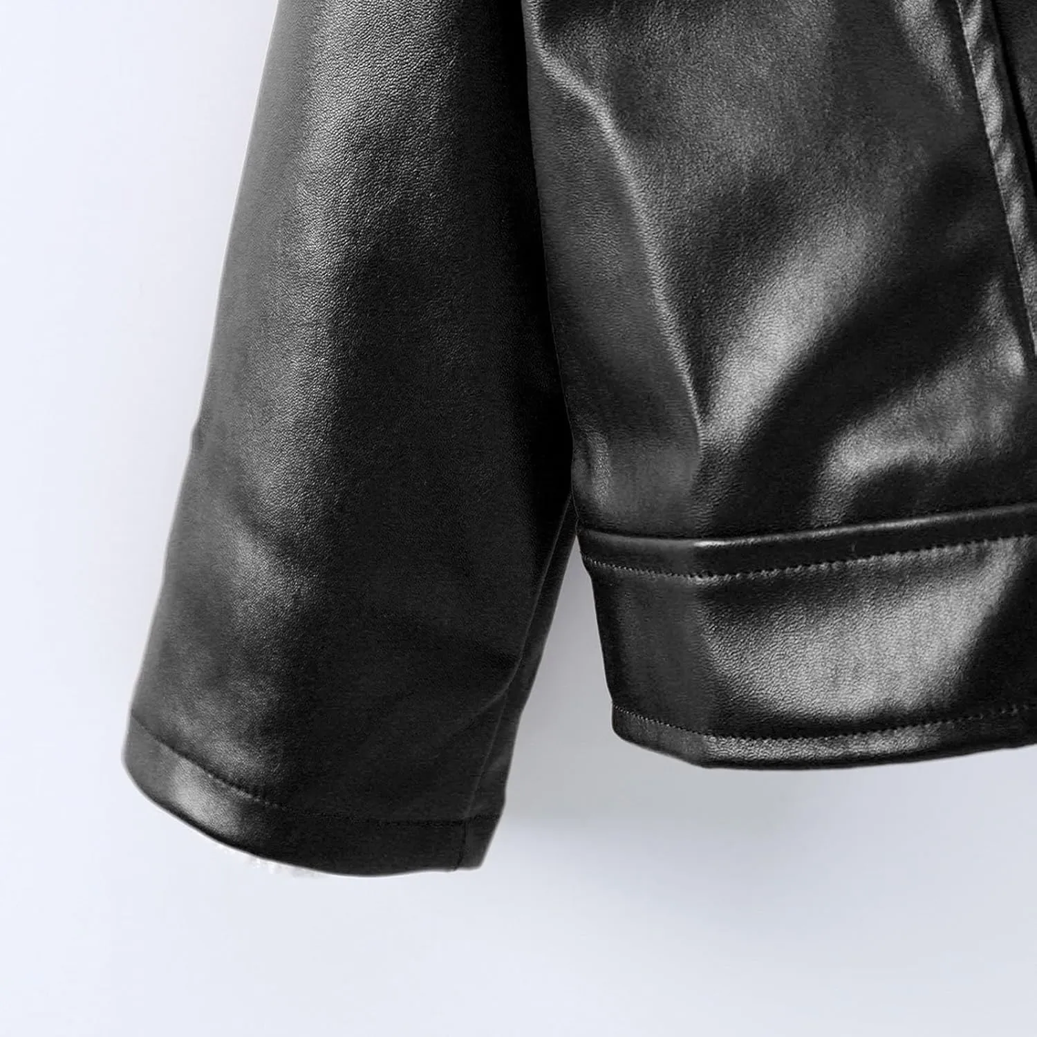 Baby PU Faux Leather Motorcycle Coat Toddler Infant Zipper Fall Winter Solid Color Long Sleeve Lapel Outerwear Coat